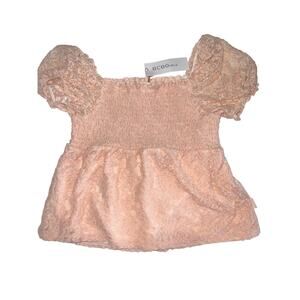 BCBGirls Peachy/Pink Smocked Lace Puff Sleeve Stretch Top Size XL Soft Flounce